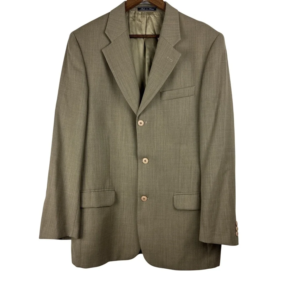 Bachrach Blazer Men's 40R Tan Beige 100%‎ Wool Sports  Made Coat In Italy Jacket